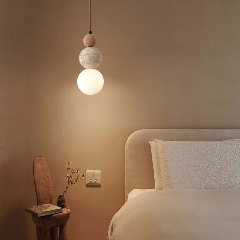 Helnys Nordic LED Pendant Lights Wood White Glass Yellow Travertine Hanging Lamp