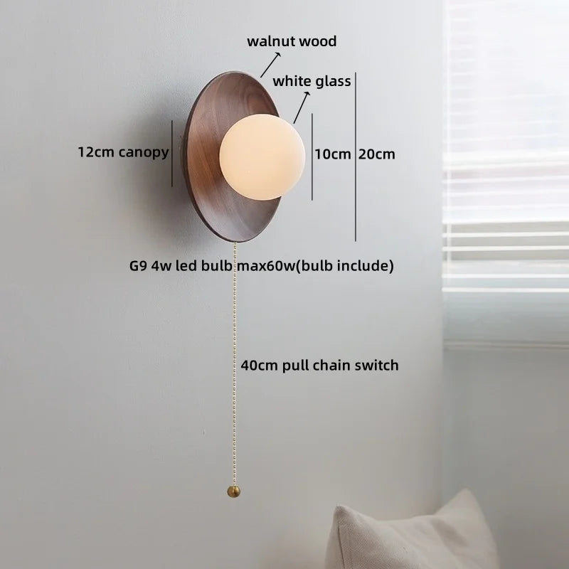 Helnys Wooden Bedside Wall Light | Japan Style LED Fixture for Bedroom Balcony