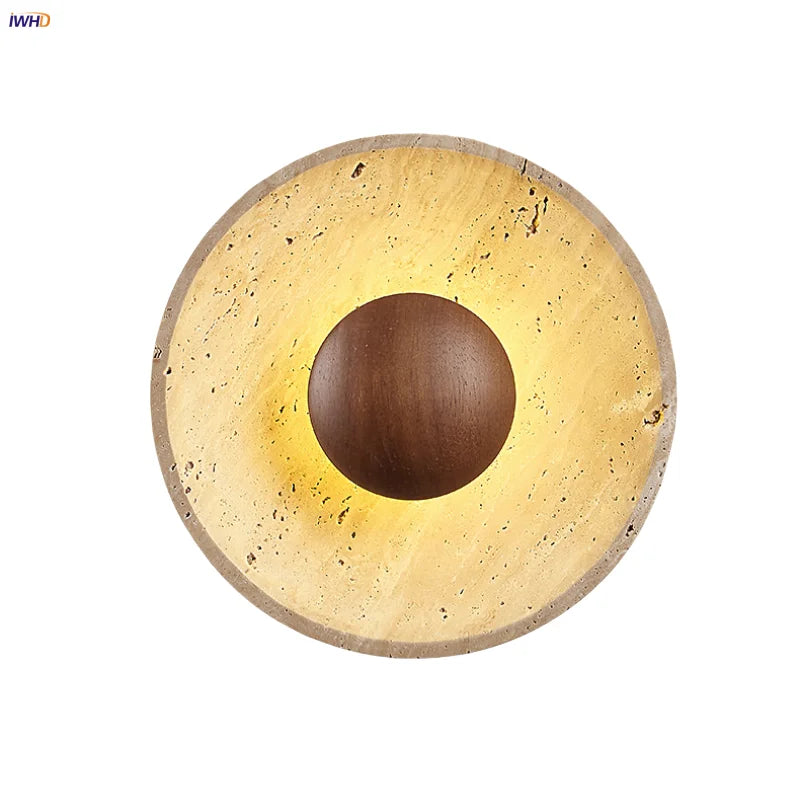 Helnys Retro Loft LED Wall Lamp Sconce Yellow Travertine Stone Stair Light Fixtures