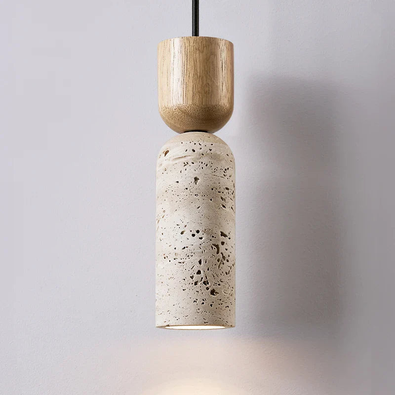 Helnys Yellow Travertine LED Pendant Light - Nordic Modern Wood Hanging Lamp