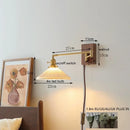 Helnys Walnut Ceramic LED Wall Lamp with Copper Arm, Rotating, Pull Chain Switch