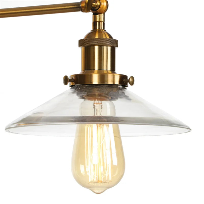 Helnys Vintage Industrial LED Wall Lamp Clear Glass Gold Bedside Light
