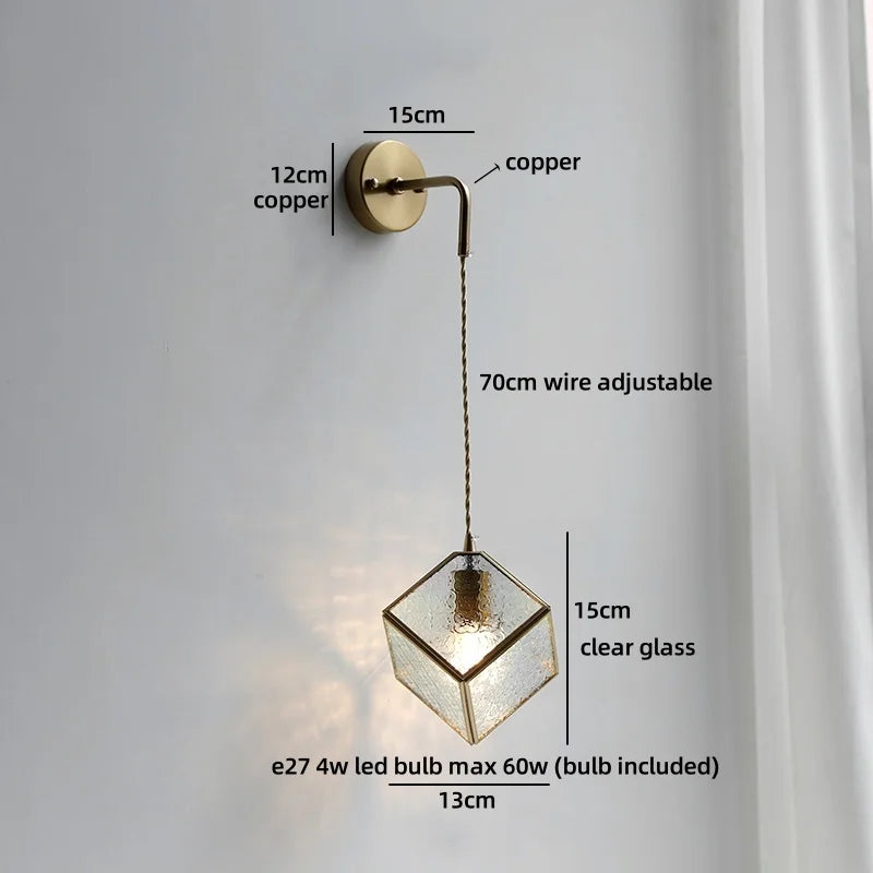 Helnys Brass Glass Shade LED Wall Lamp, Nordic Modern Bathroom Mirror Light