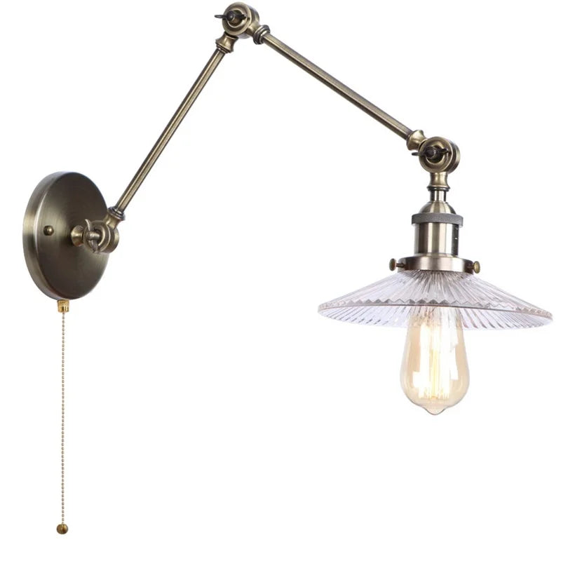 Helnys Vintage Clear Glass LED Wall Lamp with Pull Chain Switch