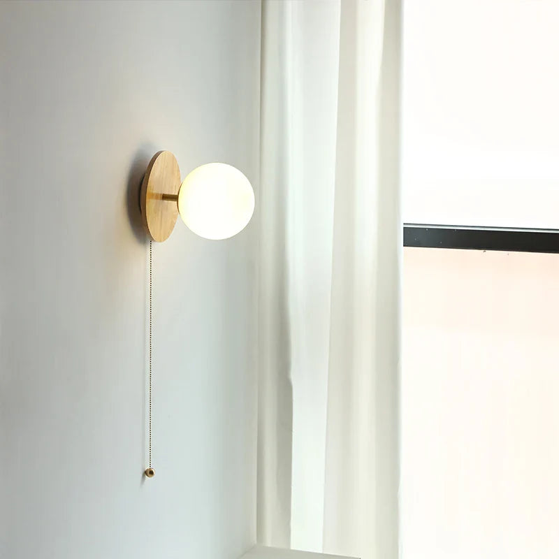 Helnys Glass Ball LED Wall Light Pull Chain Bedroom Cafe Bathroom Mirror Stair Lamp