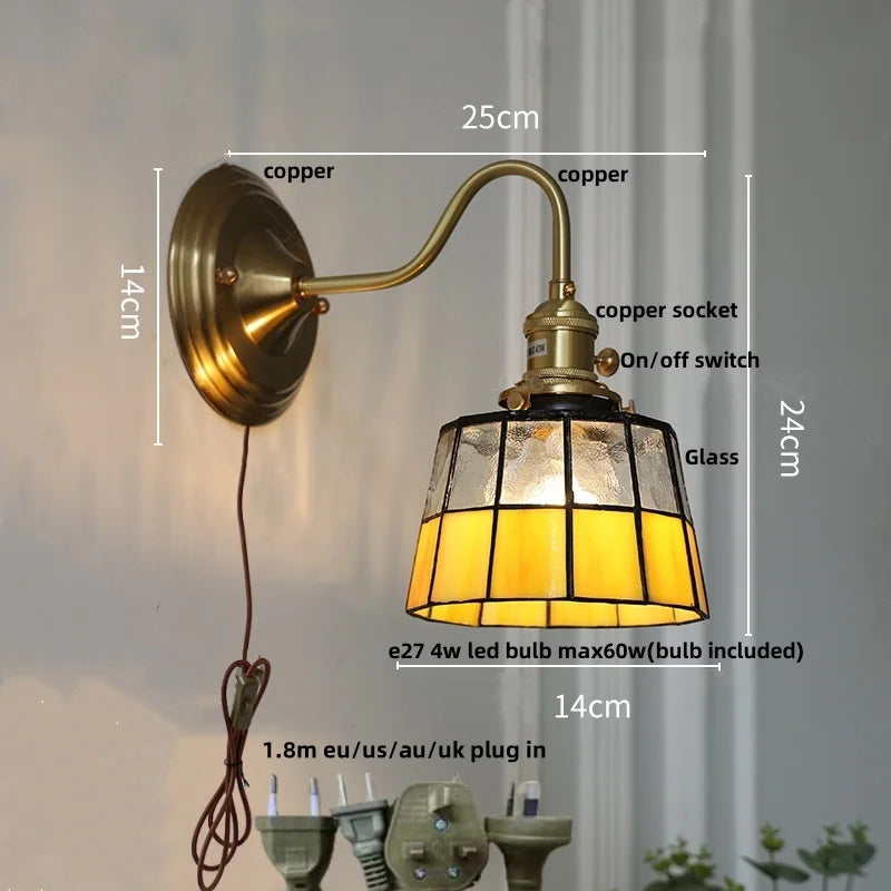 Helnys Cube LED Wall Sconce Copper Glass E27 Vanity Light