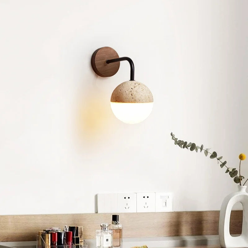 Helnys Yellow Travertine LED Wall Lights Pull Chain Nordic Modern Stair Light