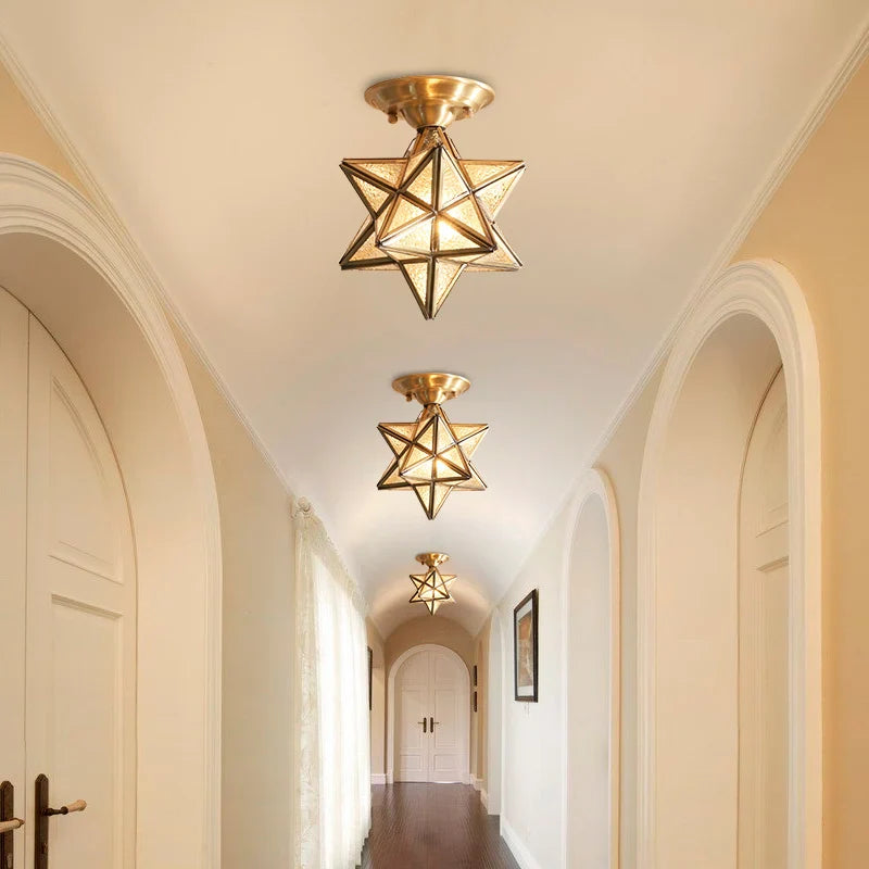 Helnys American Copper Vintage Ceiling Lights Glass LED Lamps