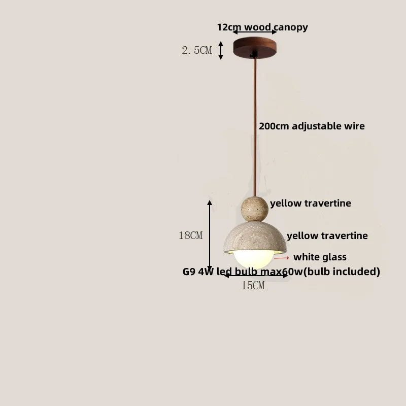 Helnys Yellow Travertine LED Pendant Lamp Natural Wood Hanging Lights