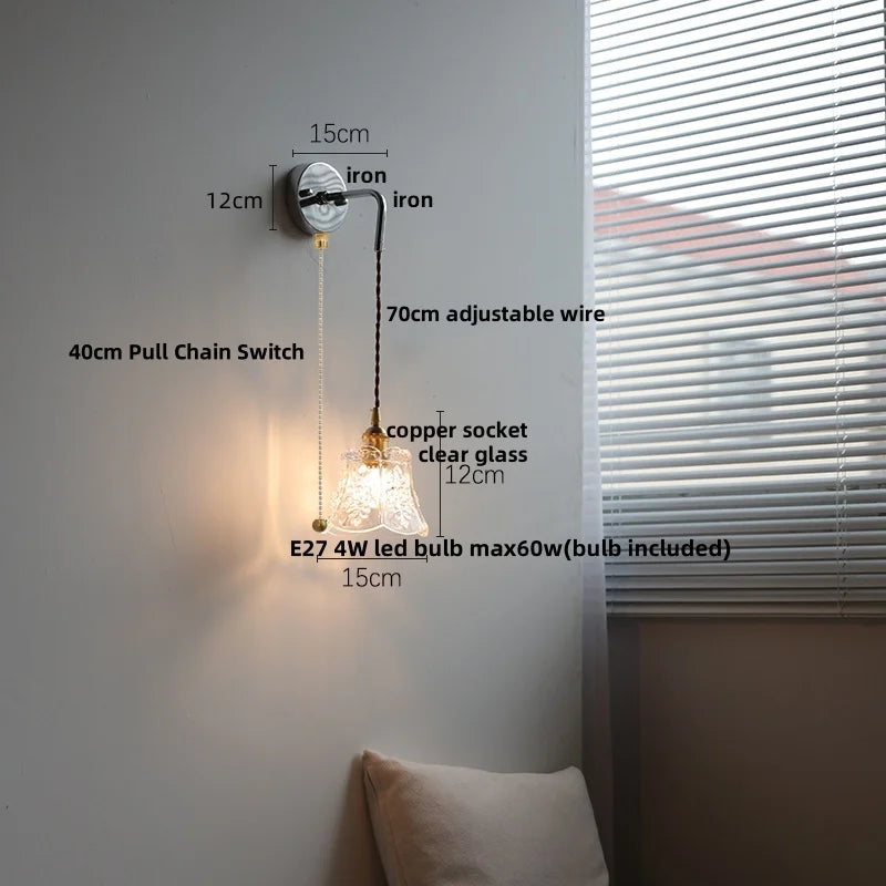Helnys White Glass LED Wall Lights with Pull Chain Switch - Modern Nordic Design