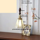 Helnys Tiffany Style LED Walnut Wood Copper Glass Pendant Light for Dining Room