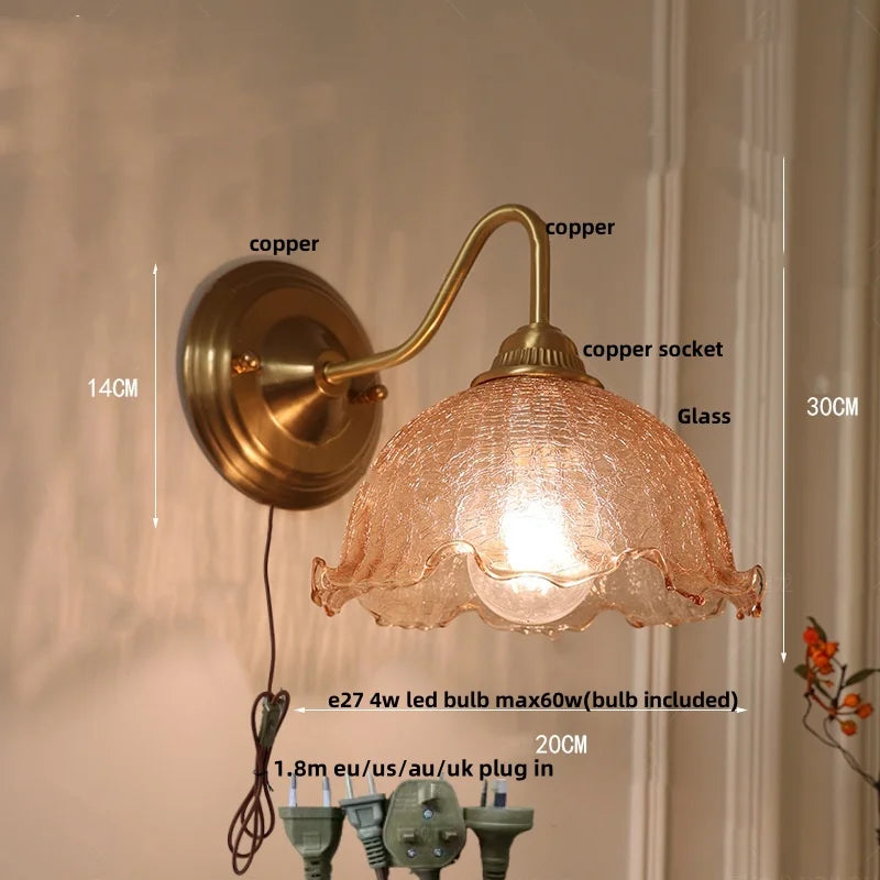 Helnys Vintage Style Blue Flower Glass Wall Sconce LED Lamp