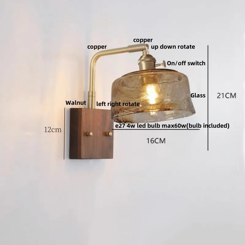 Helnys Walnut Wood LED Wall Sconce with Pull Chain Switch