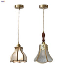 Helnys Tiffany Style LED Walnut Wood Copper Glass Pendant Light for Dining Room