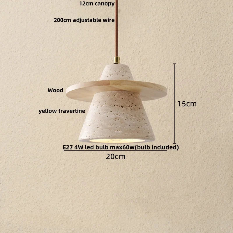 Helnys Adjustable LED Pendant Lamp Nordic Modern Yellow Travertine Wood Fixture
