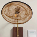 Helnys Walnut Wood LED Wall Light Fixture Glass Pull Chain Switch