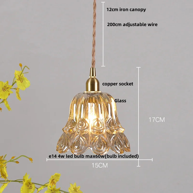 Helnys Amber Copper LED Pendant Lights Glass Hang Lamp - 200CM Wire Adjustable