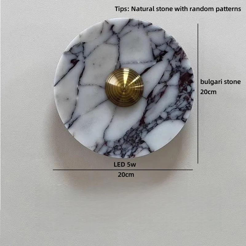 Helnys Round Bulgari Stone LED Wall Lamp Bedside Lighting