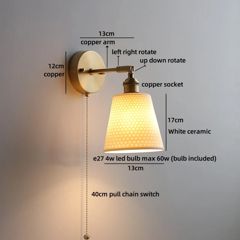 Helnys Ceramic LED Wall Lamp Kids Bedroom Gold Brass Up Down Stair Light