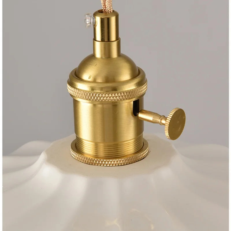 Helnys White Ceramic LED Pendant Lamp with Copper Knob Switch