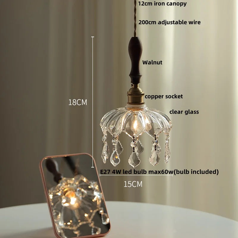 Helnys LED Glass Pendant Lights Adjustable Indoor Home Decor Hang Lamp