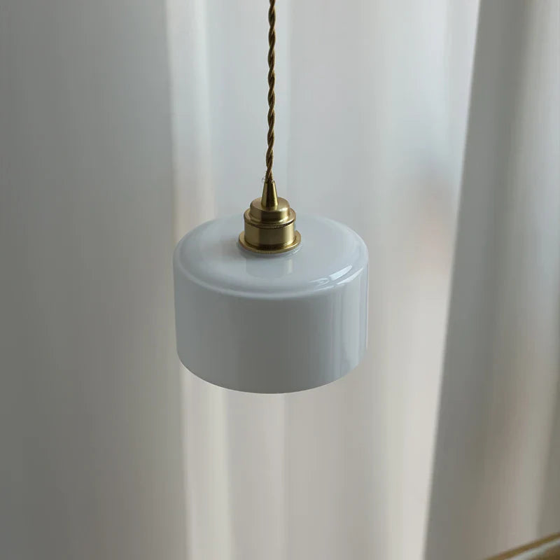 Helnys Glass Round Pendant Lampshade Chandelier in White for Bedroom, Dining, and Living Room