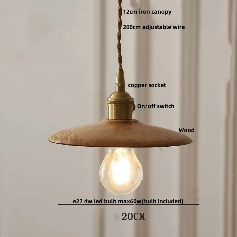 Nordic Modern LED Pendant Light with Wood and Glass Lampshade by Helnys