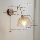 Helnys Amber Glass Ball Wall Sconce with Pull Chain Switch and Adjustable Arm