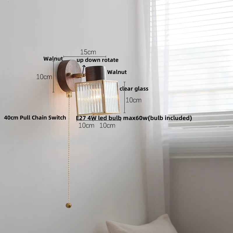 Helnys Modern LED Wall Light Fixture White Ceramic Walnut Wood Bedside Lamp