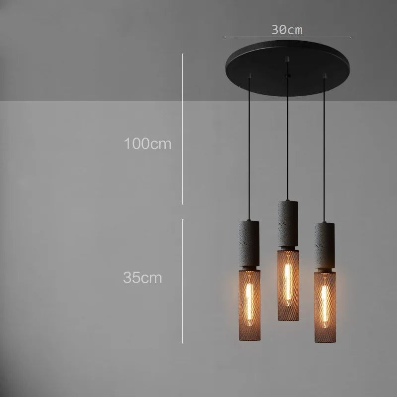 Helnys Industrial Pendant Light Cement Metal Lampshade Nordic Hanging Lamp LED