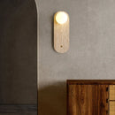 Helnys LED Wall Light Fixture Nordic Modern Yellow Travertine White Glass Bedside Lamp