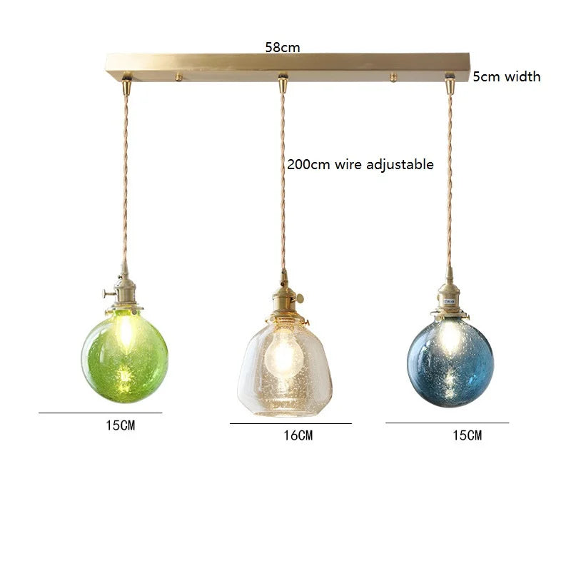 Helnys Wood LED Pendant Lamp Nordic Copper Glass Hanging Light