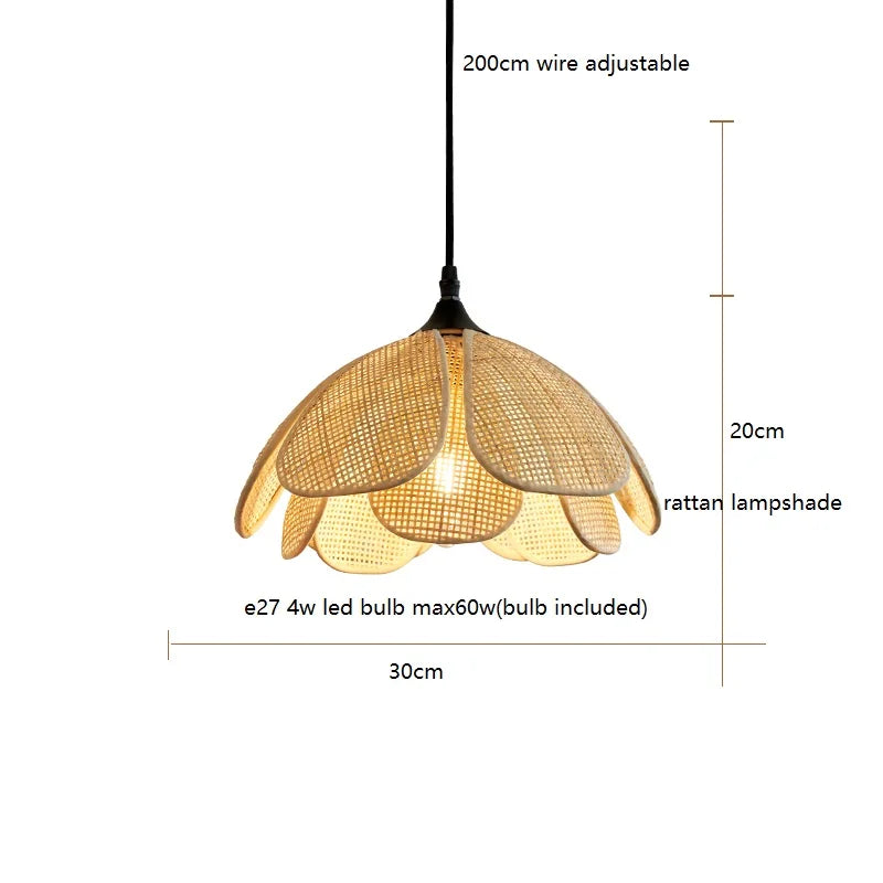 Helnys 50CM Rattan Flower Pendant Lamp LED Indoor Hanging Light Nordic Modern