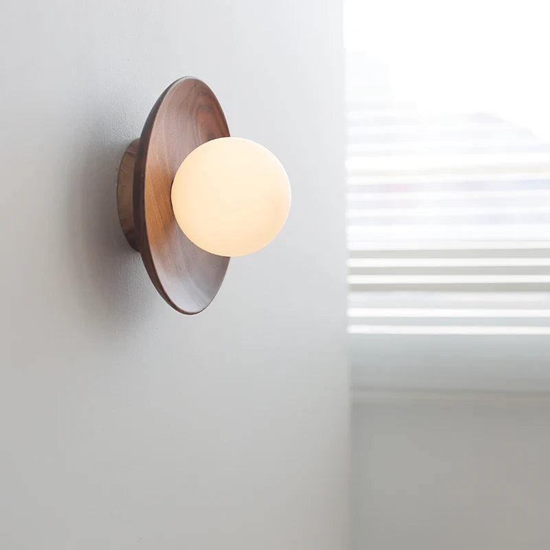 Helnys White Glass Ball LED Wall Lamps With Switch, Modern Wooden Stair Light