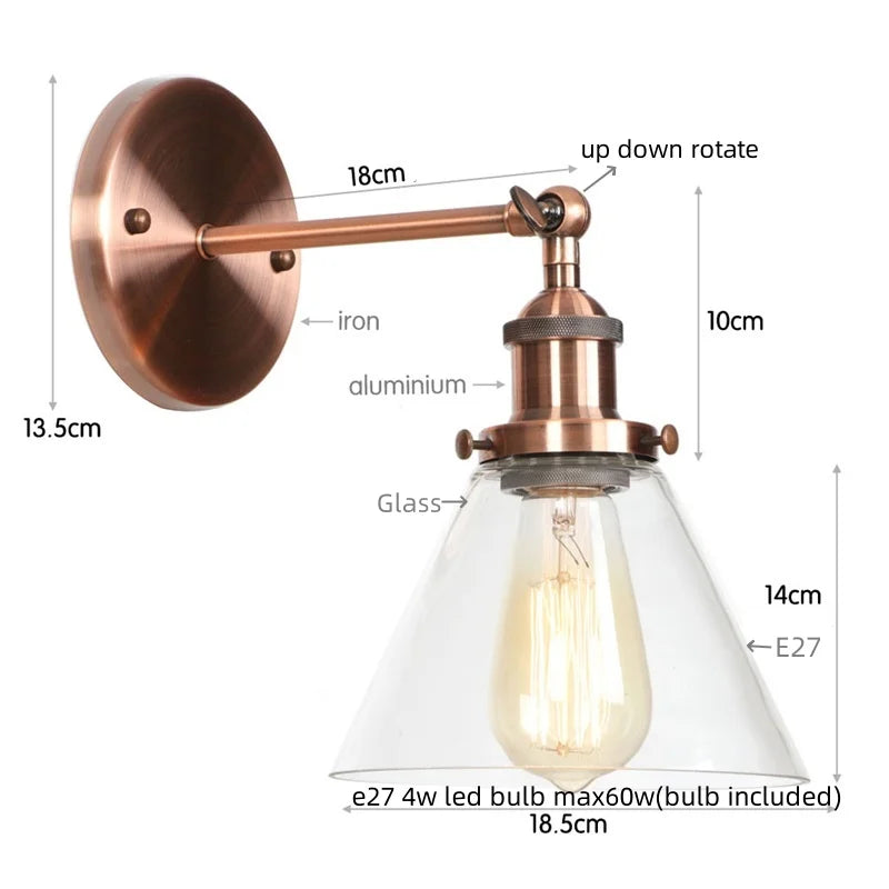 Helnys Clear Glass Iron LED Wall Lamps Stair Light Fixtures Rustic Industrial Vintage