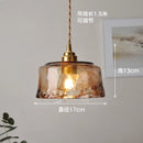 Helnys Wood Amber Glass LED Pendant Light Fixture - Nordic Modern Hanging Lamp