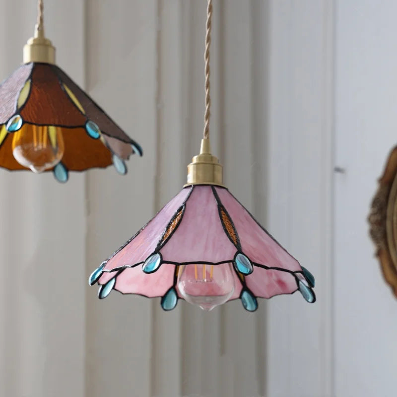 Helnys Glass Pendant Light Fixture Vintage Style LED Wire Adjustable Hanging Lamps