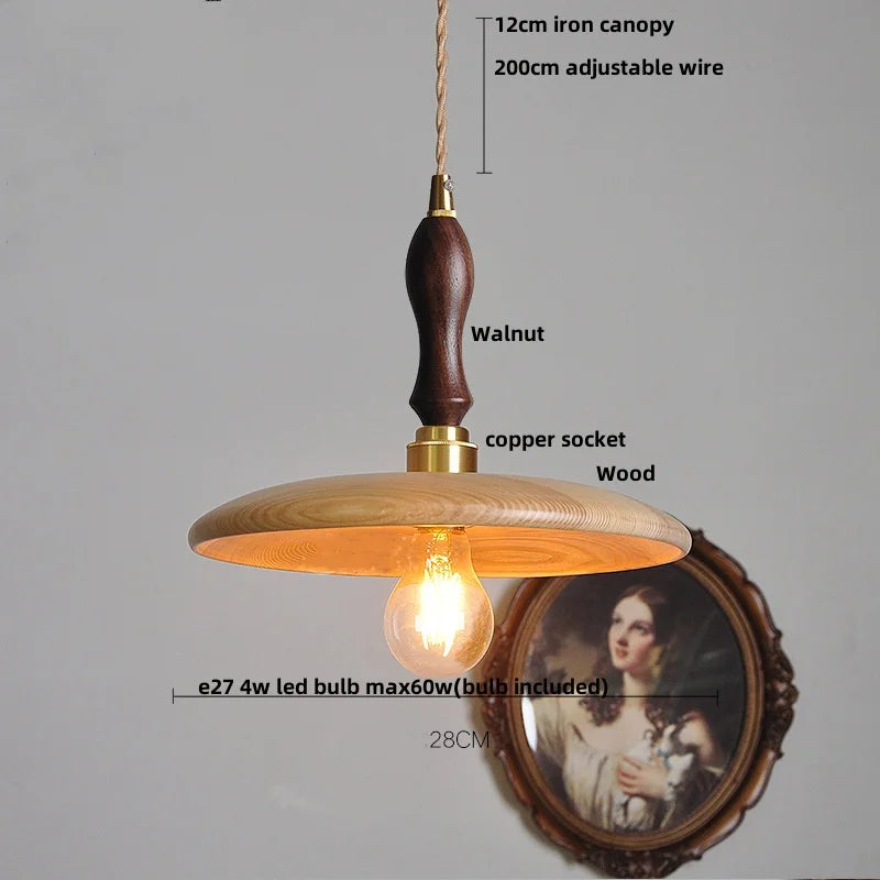 Helnys Modern Nordic Walnut Wood LED Pendant Light for Interior Home Decor