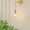 Helnys Modern LED Glass Wall Lights Clear Adjustable Wire Pull Chain Switch