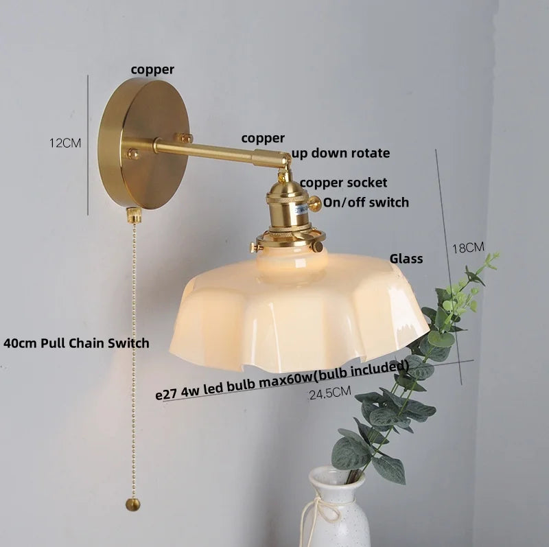 Helnys Copper Glass Wall Sconce LED Light Fixture Nordic Modern Stair Lamp