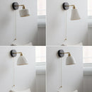 Helnys Ceramic LED Wall Lamp with Wood Canopy, Up Down Rotate, Pull Chain Switch