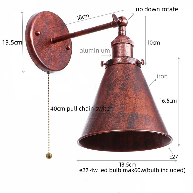 Helnys Vintage Gold Plated Iron Wall Lamp Industrial LED Loft Lighting Fixtures