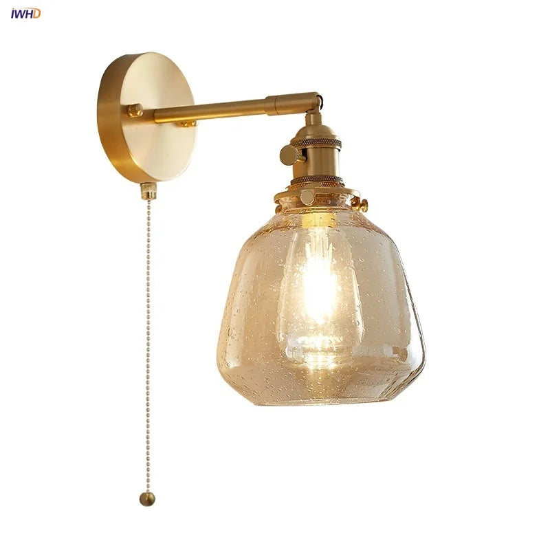Helnys Clear Glass LED Wall Lights Bedside Sconce Rotate Copper Socket Mirror Light