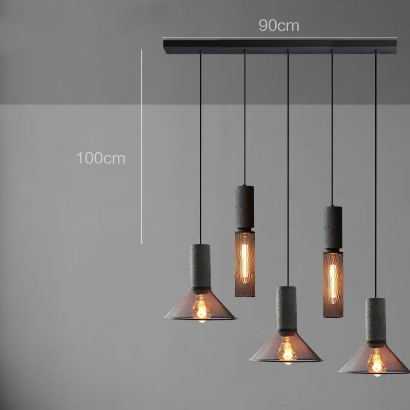 Helnys Industrial Pendant Light Cement Metal Lampshade Nordic Hanging Lamp LED