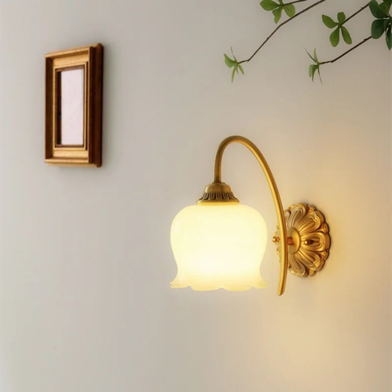 Nordic LED Wall Lamps Antique Brass Resin Flower Design Helnys Wall Light