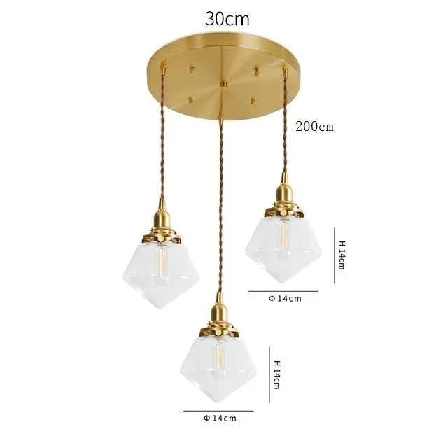 Helnys Clear Glass LED Pendant Light - Copper Nordic Modern Hanging Lamp