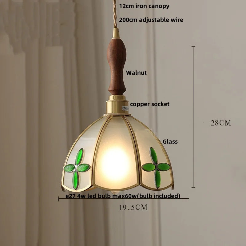 Helnys Copper LED Glass Pendant Lights Tiffany Style Dining Room Fixtures