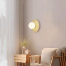 Helnys White Glass Ball LED Wall Sconce Yellow Travertine Stone Japan Style Wall Lamp