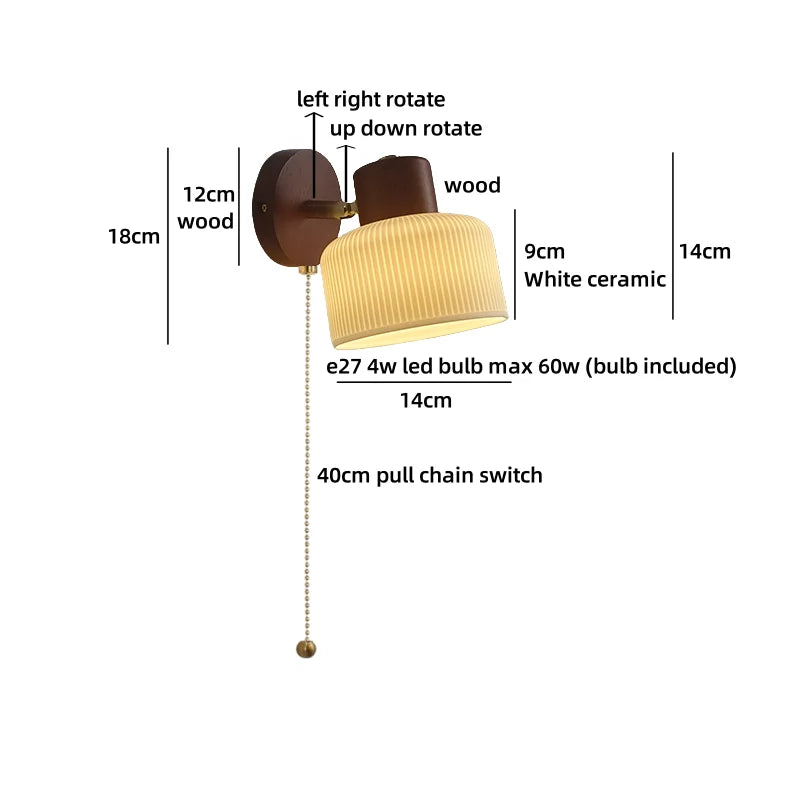 Helnys Wood Cream Glass Wall Lamp for Living Room & Bathroom