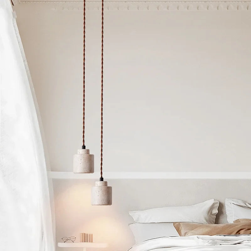 Helnys LED Hanging Light Fixture Yellow Travertine Nordic Modern Adjustable Pendant Lamp
